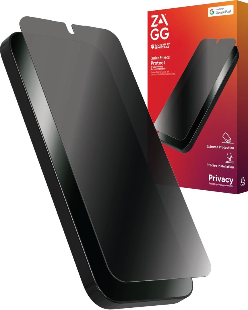 ZAGG Fusion Privacy Google Pixel 9 Pro XL Screen Protector - Flexible Hybrid Polymer, 2-Way Privacy Filter, Impact & Scratch Protection, EZ Apply Installation, Recycled Materials (Google Pixel 9 Pro XL)