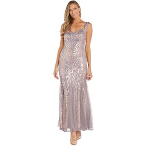 R&M Richards Women's Geometric Beaded Formal Gown | Sleeveless Sweetheart Neckline Maxi Dress | Evening Cocktail Party Attire (Pink), Size 8