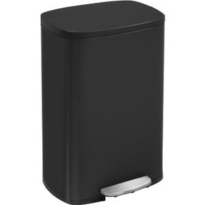 Kitchen Trash Can with Lid for Office Bedroom Bathroom Step Trash Bin Fingerprint-Proof Garbage Bin Brushed Stainless Steel 13 Gallon (Black)