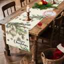 Xmas Deer Holly Pine Merry Christmas Table Runner 13x 90 Inch Christmas Winter Table Decoration for Dinning Kitchen Home Party Decor