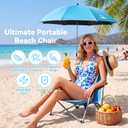 Folding Beach Chair for Adults with UPF 50+ Umbrella, Lightweight Low Beach Chair with Mesh Back,300lbs Capacity Portable Camping Chair with Carry Bag for Outdoor Lawn Camping Concerts (Blue)