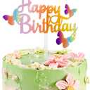 Happy Birthday Cake Topper Colourful Acrylic Butterfly Cake Topper Glitter Butterfly Cake Topper Suitable for All Kinds of Birthday Party, Anniversary Cake, Pastry Decoration Supplies