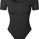 KSKshape Short Sleeve Bodysuit for Women Tummy Control Scoop Neck Shapewear Bodysuit Tshirt Top (X-Large, Black)