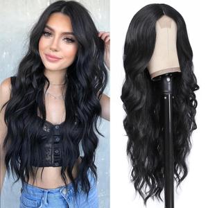 Colorful Queen 26 Inch Long Wavy Synthetic Lace Wig for Women Natural Looking Middle Part Black Wig for Daily Party Use Halloween Cosplay
