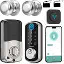 WiFi Keyless Entry Door Lock with Handle : Hornbill Silver Smart Front Door Lock,Front Door Handle Set,Smart Door Knob, Electronic Keypad Deadbolt Set with Alexa Auto Lock for Home