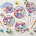Ice Cream Drip Baseball Theme Party Decoration - 96Pcs Disposable Plates Napkins Forks Tableware Kit for Icecream Baseball Birthday Party Supplies, Serve 24 Guests