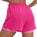 PINSPARK Athletic Shorts for Women High Waisted Workout Short 2 in 1 Running Shorts Gym Shorts with Zipper Pockets (Pink, S)