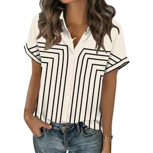 Zeagoo Short Sleeve Summer Tops for Women Casual Button Down Shirts Solid/Striped Business Work Blouses (White, S)