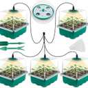 Seed Starter Tray with Grow Light, Seed Starter Kit, Plant Germination Starting Trays with Humidity Dome and Base for Greenhouse Grow Wheatgrass Hydroponic(12 Cells per Tray)(with Grow Lights)