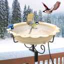 Heated Bird Baths for Outdoors, 100W Heated Bird Bath for Deck Railing, Heated Birdbath with Thermostat Control, Heated Bird Bath for Outside Winter Garden Patio Yard (Yellow)