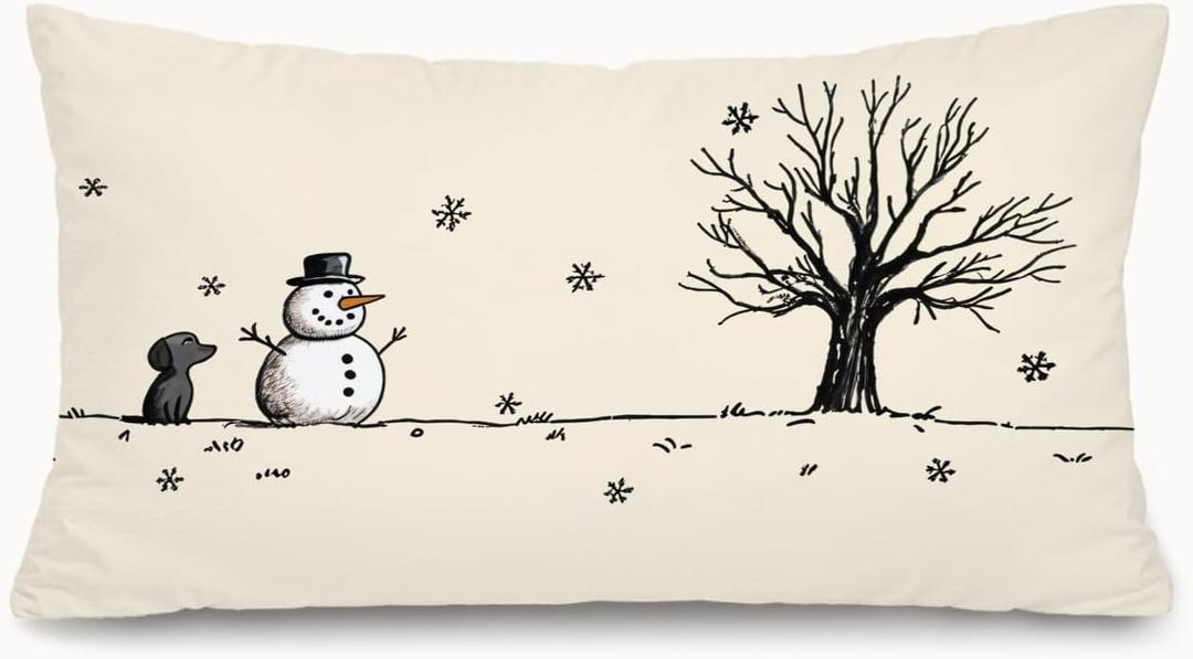 Winter Snowman Pillow Covers 12x20,Winter Snowman Rustic Nature Boho Xmas Snowflake Lumbar Pillow Cover Decorative for Farmhouse Home Holiday Bedroom Living Room Sofa Couch