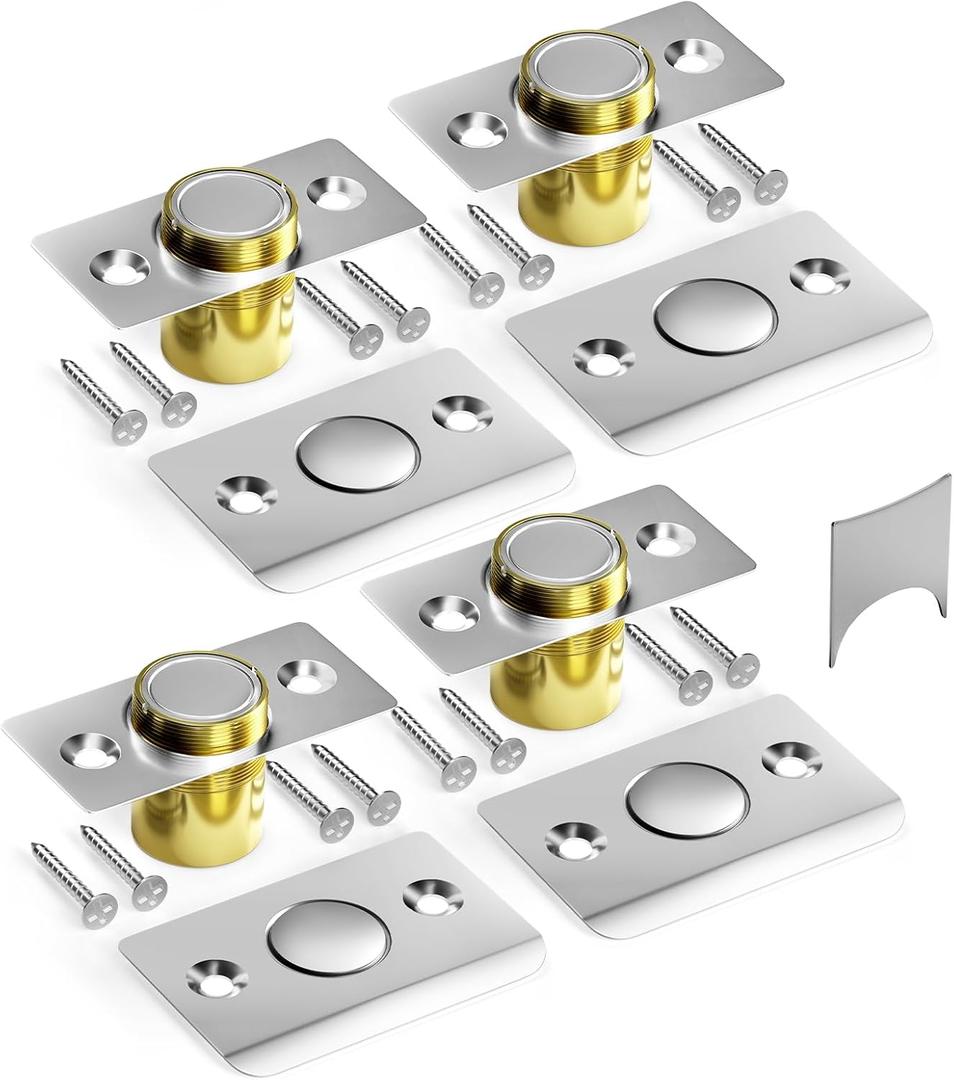 Tonitrui Silent Ball Catch, Adjustable Strong Magnet Door Catch Using Noise Free, Replacing Door Ball Catch, with Identical Installation Dimension(4 Pack, Silver)