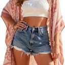 Spicy Sandia Kimonos for Women Floral Beach Cover Up Loose Swimsuit Bathing Suit Coverup Cardigan for Summer Swimwear (Pink, L)
