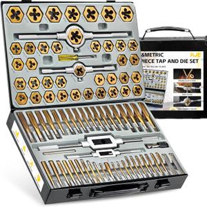 KJE 86PCS SAE & Metric Tap and Die Set (#4 to 5/8, M3 to M16), Tap Set and Die Tool Set, Coarse and Fine Threading Rethreading Tool Kit, for Internal and External Threading