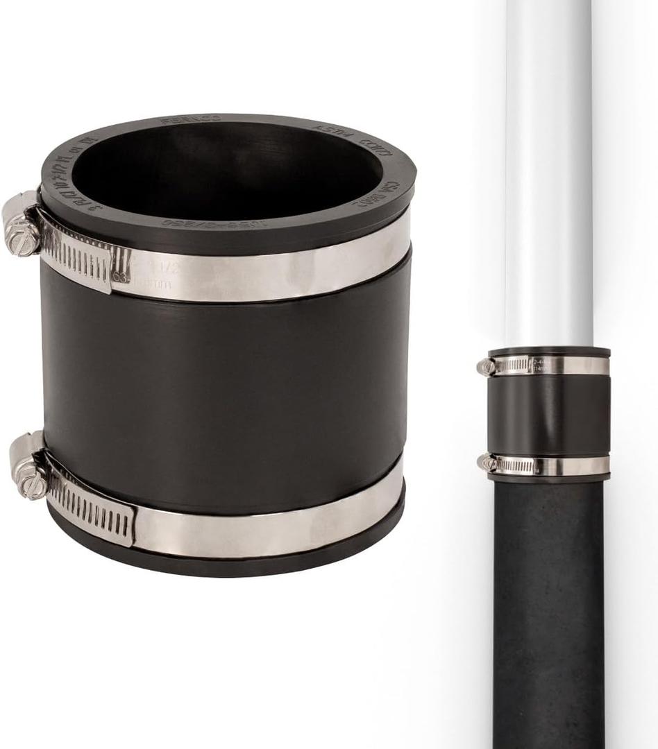 Fernco P1056-3/250 3-in. x 2.5-in. Cast Iron, Plastic and Steel Pipe Flexible Reducer Coupling Connector Adapter in Black