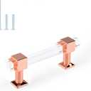 Orger 5 Pack Kitchen Cabinet Handles 3 in Hole Centers, Square Clear Acrylic Cabinet Pulls with Rose Gold Finish Base, Modern Decor Drawer Pulls for Bathroom/Bathroom Cabinet Hardware