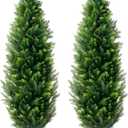 VEVOR Artificial Cedar Topiary Tree, 60 inch Tall (2 Pieces), with Extra Leaves & Pot Faux Evergreen Fake Pine Cypress Trees Plant, UV Rated Artificial Greenery Set for Home Decor Indoor/Outdoor