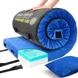 Memory Foam Camping Mattress pad, Comfortable Thick Floor Sleeping Mat for Adults with Waterproof and Non-Slip Bottom, Portable Roll Up Mattress for Sleepover Guest, Cot Mad for Car Camping (Kid:62*23*3", Blue)