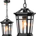 Gleamz Large Dusk to Dawn Outdoor Hanging Lights, Black Outdoor Chandelier Fixture, Aluminum Outside Pendant Sconce, Outside Ceiling Light for Porch, Entryway, Garden, Garage, 1-Pack, Hardwired, 9" Large Size