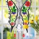 KY&BOSAM Crystal Butterfly Suncatchers for Windows Hanings Stained Glass Wind Chimes with Metal Charms Colorful Rainbow Prisms Garden Decor for Mom Grandma Christmas Wedding Gifts 8" Hanging Ornament