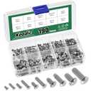 Keadic 190Pcs M2 M2.5 M3 M4 M5 304 Stainless Steel Brazier Head Solid Rivet Set, 3mm 5mm 6mm 8mm 10mm 12mm 16mm Solid Rivet Fasteners for Repairing Boats Furniture Automotive