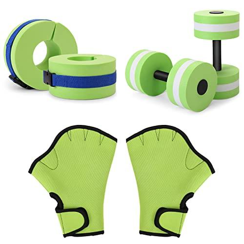 Water Dumbbells Set, 6 Pieces Water Aerobic Exercise Foam Dumbbell Set Pool Resistance, Detachable Aquatic Dumbells, Resistance Gloves, Aquatic Cuffs, Water Workout Fitness Tools for Weight Loss,