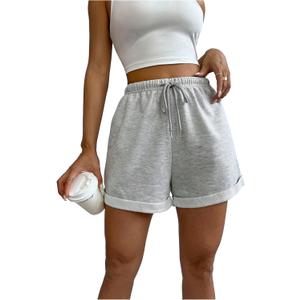 Women's Drawstring Waist Roll Up Hem Track Shorts Summer Casual Pockets Sweat Shorts (M)