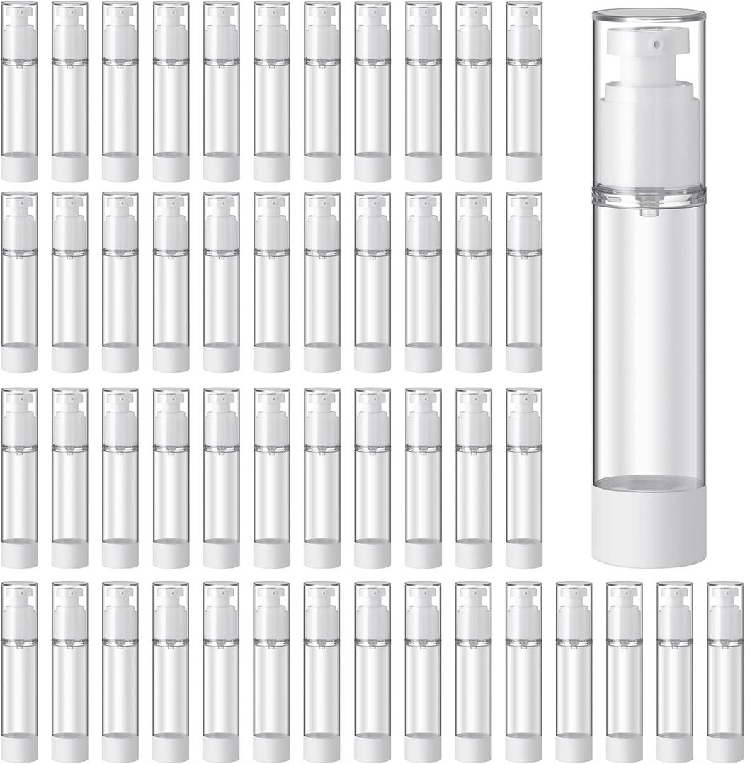Sabary 60 Pcs Clear Airless Pump Bottles Refillable Cosmetic Travel Size Dispenser Vacuum Plastic Travel Bottles Empty Lotion Pump Dispenser Liquid Toiletry Container (1.7 oz)