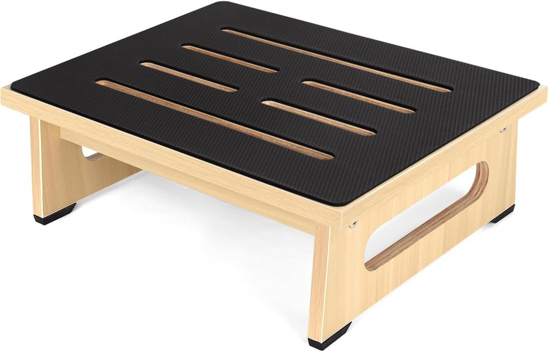 One Step Stool for Adults Seniors with Non-Slip Rubber Stepping Feet, Heavy Duty Platform Step Stools, 5.5 in Portable Bed Steps for High Beds for Bathroom, Bedroom, Kitchen & Bedside Kids Support (Light Wood)