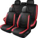 HChengkikz Car Seat Covers Full Set,Leather Seat Covers,Breathable and Sporty Car Seat Cover,Universal Fit Anti-Slip Seat Covers for SUV Cars Sedan and Truck(Full Seat,Black+Red,N2)