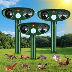 3 Pack 2025 Solar Ultrasonic Animal Repellent Outdoor,Cat Squirrel Dog Raccoon Deer Repellent Devices,Waterproof Animal Repeller Motion Detection Skunk Rodent Rabbit Deterrent for Garden Yard