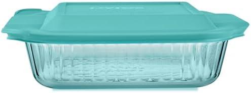 Pyrex Colors Tinted (8"x8") Tinted Glass Baking Dish with BPA-Free Lid, Oblong Bakeware Glass Pan For Casserole & Lasagna, Dishwasher, Freezer, Microwave and Pre-Heated Oven Safe, Aqua