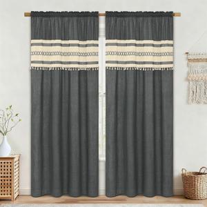 FRAMICS Linen Curtains for Living Room Farmhouse Curtains for Bedroom Grey Window Curtain Boho Crochet Drapes 84 Inch Length 2 Panels Set Light Filtering Rod Pocket Window Treatment