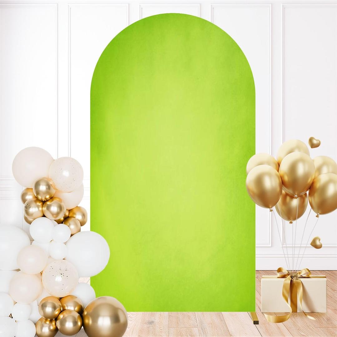 7.2FT Wedding Arch Backdrop Cover Abstract Green Lime Color Vintage Grunge Texture Gradient Design Spandex Fitted Round Top Backdrop Stand Cover for Birthday Party Ceremony Banquet Decoration