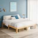 12 Inch High Bamboo Wood King Size Bed Frame Platform, Steel Slat Support King Bed Frame, Sturdy, No Box Spring Needed, Easy Assembly, Noise Free