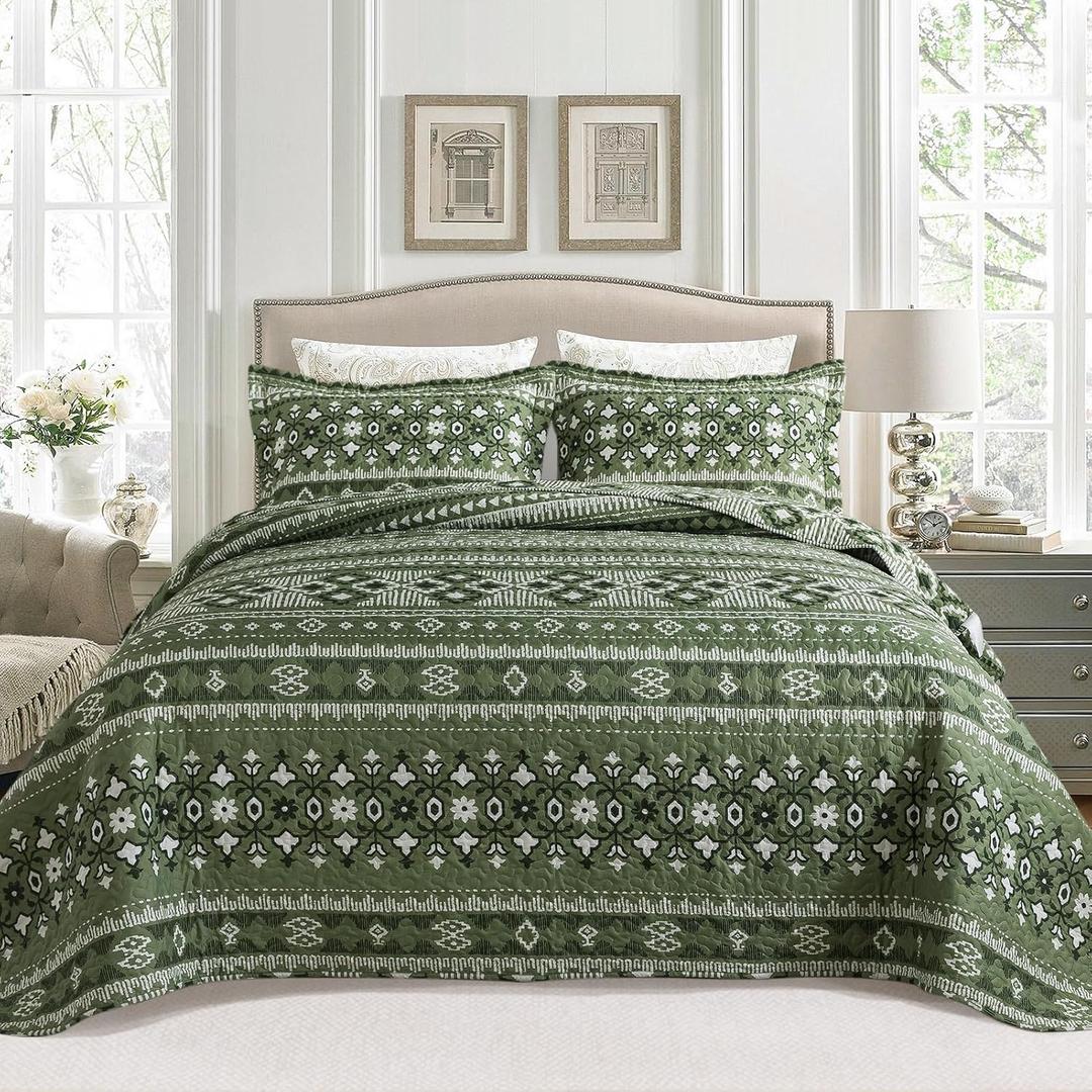 BEDIFANY Quilts King Size, Reversible Lightweight Boho Bedspread | Geometry Printed, Bed Spread Coverlet Sets for Bed Decoration, All-Season King Quilt Bedding Set (98 * 106 in), 3 Pieces