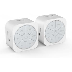 Outlet Timer Indoor 2 Pack, Countdown Timers for Electrical Outlets Up to 6H for Lights, Iron, Fan, Electric Bike, Auto Shut Off Switch for Home Kitchen Bedroom, 1875W