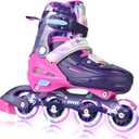 2PM SPORTS Inline Skates for Kids Boys Girls Ages 5-8 8-12 3-5 4-8 6-12 with Light Up Wheels, Adjustable Children's Roller Skates Blades for Toddler Beginner Youth Indoor Outdoor (Medium - Big Kid, Purple Pink)