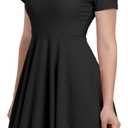 Summer Womens Casual Short Sleeve V Neck Mini Dress 2025 Flowy Swing Loose Dresses for Women (Black, XXL)