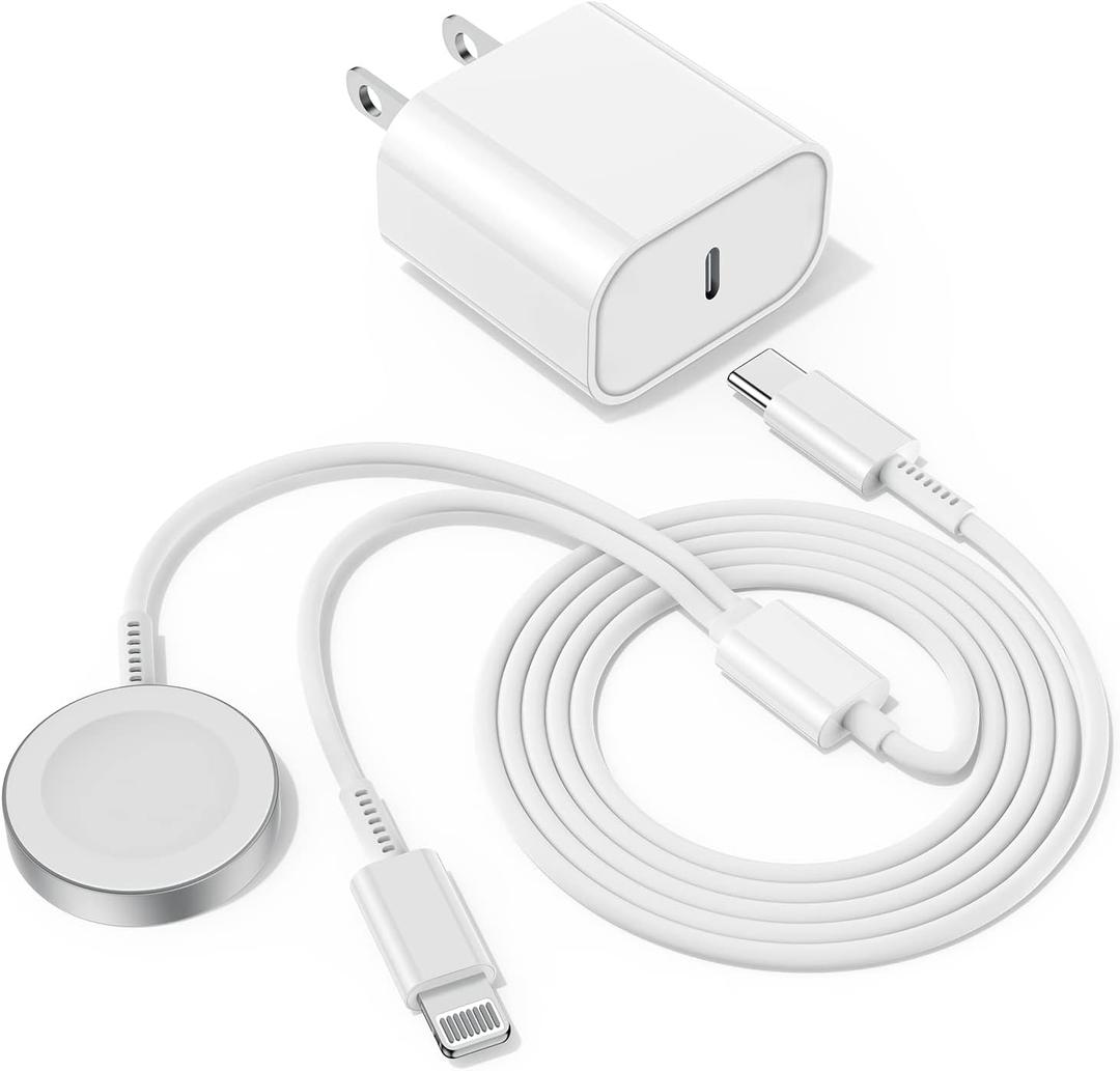 Upgraded USB C Charger for Apple Watch, 2 in 1 Phone and iWatch Magnetic Fast Charging Cable 6FT with USB-C Wall Charger, Compatible with Apple Watch Series 8/7/6/SE/5/4, for iPhone 14/13/12 (white)