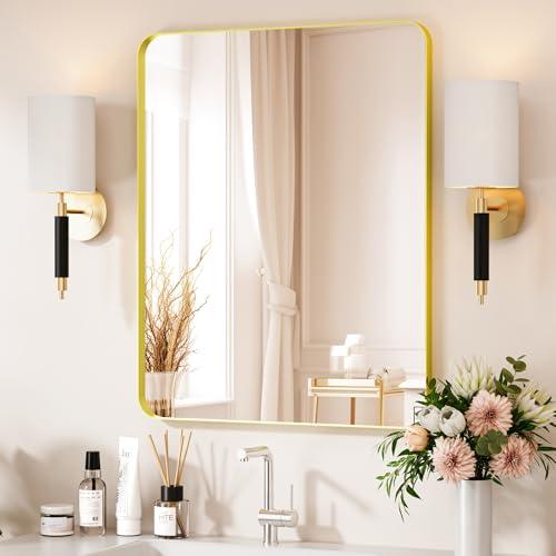 Gold Bathroom Mirror 24X30 Inch Bathroom Vanity Mirror for Wall, Metal Frame Large Mirror, Tempered Glass, Modern Wall Mirror for Bathroom, Farmhouse, Horizontally or Vertically Hanging