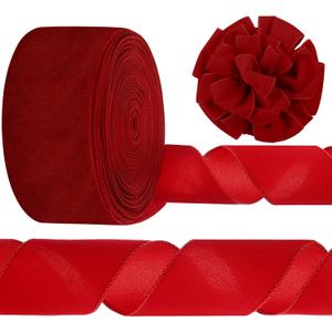 Syhood Christmas Wired Velvet Ribbon with Gold Edge Waterproof Velvet Decoration Ribbon Wrapping for Xmas Wreath Bows Floral Craft Ornaments(4 Inch X 60 Yard,Scarlet)