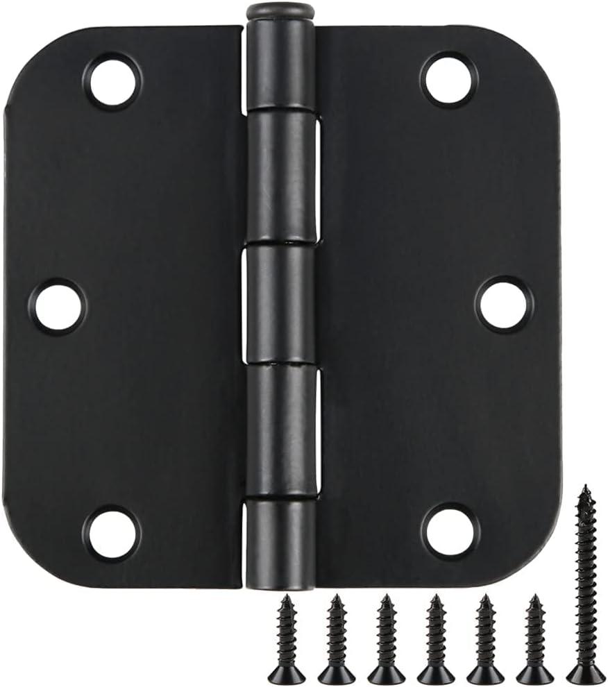Rounded Door Hinges 3-1/2" x 3.5 inch, 5/8 Radius, Matte Black 3  Inch 12 Pack