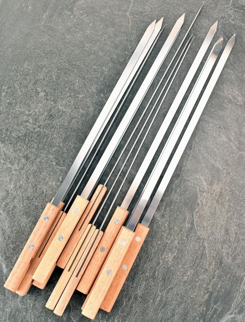 17-Inch Large Metal Barbecue Skewers,HONSHEN Heavy Stainless Steel 3/8 Inch Wide Blade with Hardwood Handle Long Flat BBQ Skewers for Grilling Meat,Chicken,Shrimp,Vegetables-Set of 12 (17 INCH)