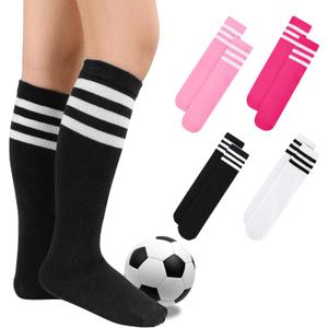Zando 4 Pairs Kids Soccer Socks Baseball Softball Youth Athletic Boys Girls Knee High Socks (Black, XXL)