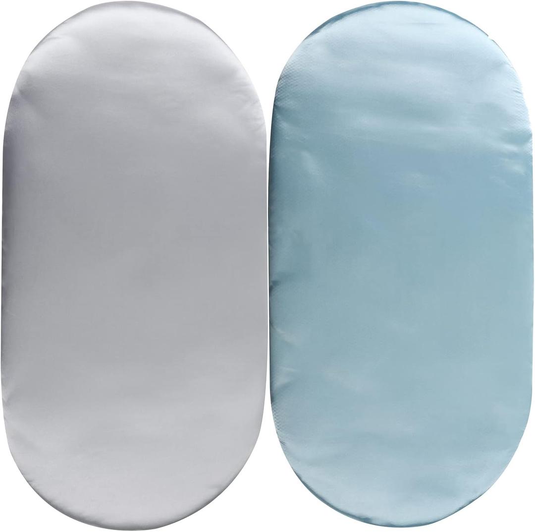 Satin Bassinet Sheet Set 2 Pack Ultra Soft Silk Fit for Rectangle, Hourglass, Oval Bassinet Mattress Protect for Baby Hair and Skin Cradle or Bassinet Sheets, Lt Grey & Lt Blue