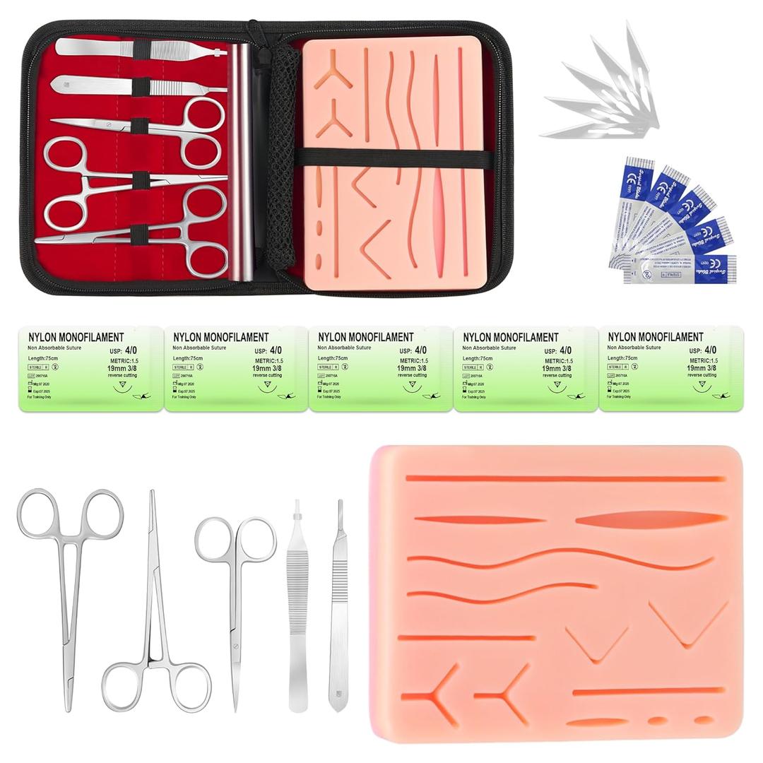 Suture Practice Kit for Medical Students, Silicone Pad Surgery Wounds Closure Suturing, Supplies for Vet Nursing Students Surgical Stitches Kits De Suturas Med School Essentials.