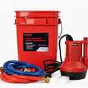 Tankless Water Heater Flushing Kit, 1/6HP Submersible Pump with 1500GPH Max Flow & 23ft Max Head, 3 Gallon Buckets, 2×6.5ft PVC Hoses & Teflon Plumber’s Tape