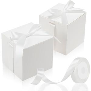 MotiMind 48 Pcs Wedding Gift Boxes with Ribbon Small Party Favor Boxes with Lids Mini Treat Candy Container for Easter Party Birthday and More(White,2 Inch)