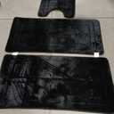 Foam Toilet Rug Set 3 Piece and Bathroom Mat with Toilet Lid Cover and Tank Cover Set Black